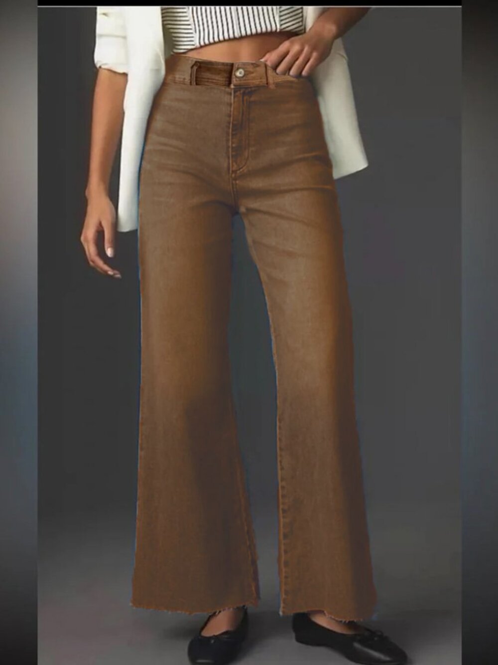 Oat New York Brown Flare Wide Leg Jeans High-Rise Smooth-Front Golden Brown 26